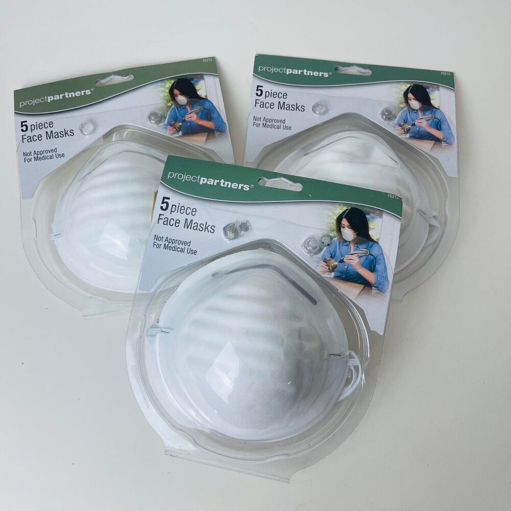 15 Personal Protective Face Cover White Elastic Home Use (3 Packs‎ Of 5)